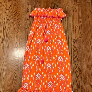 Strapless orange and pink maxi dress, Mud Pie size Small, NWT!!